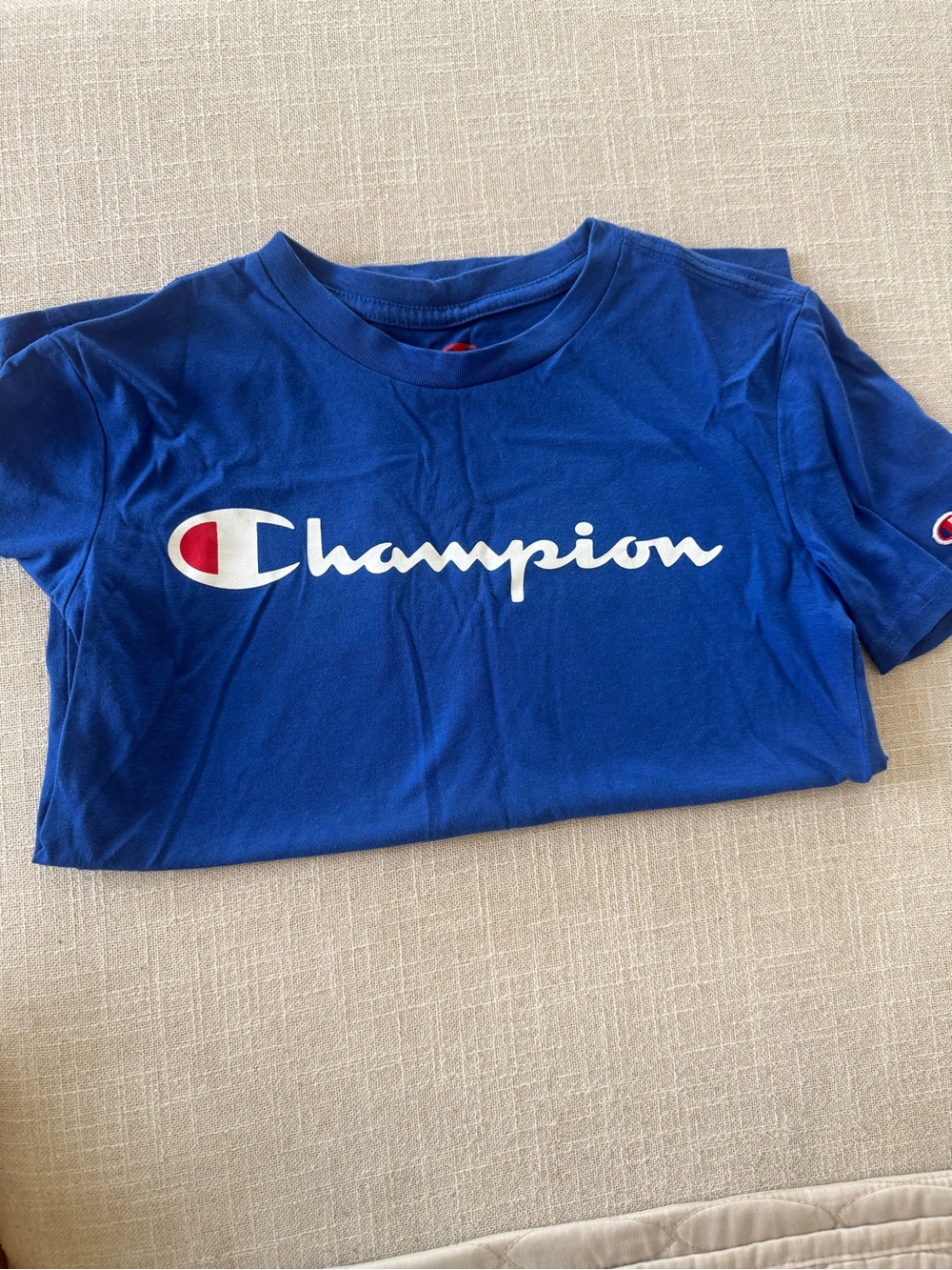 Champion Kids Short-Sleeve Logo Tee - Blue with White & Red Accent